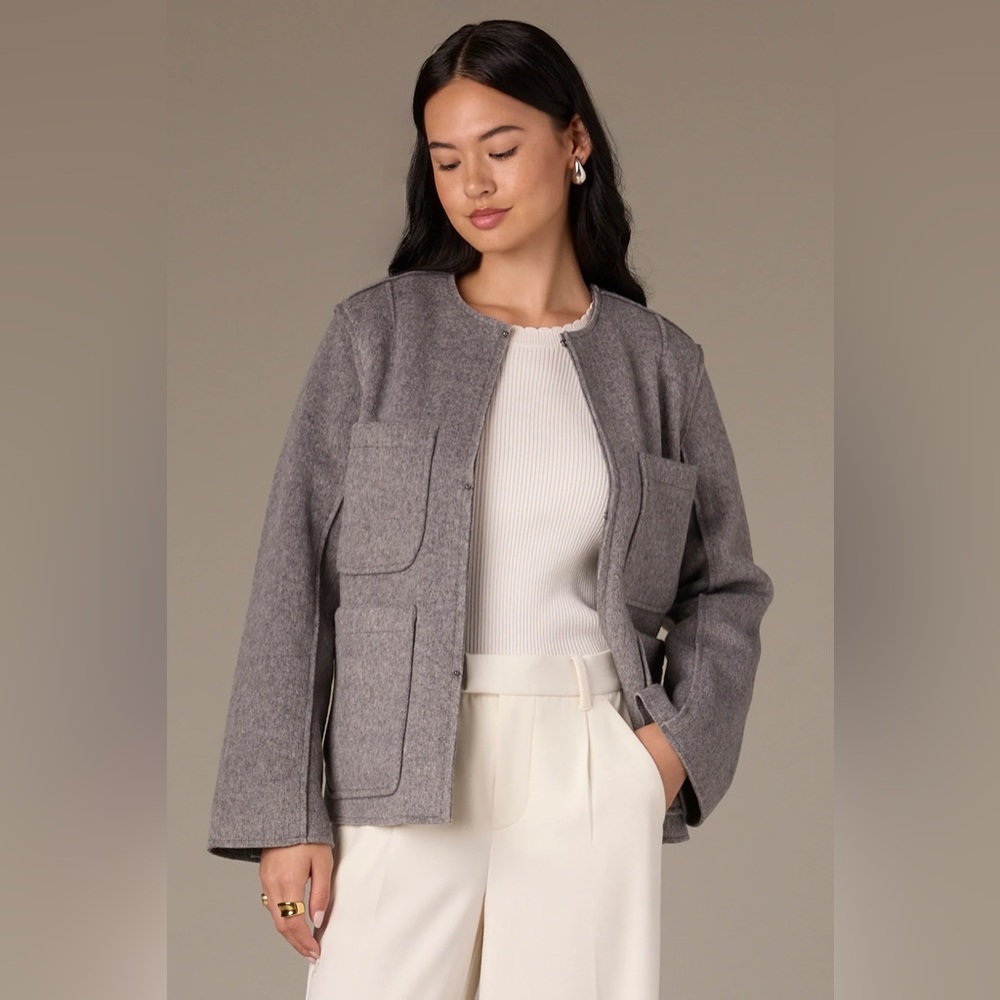 🎄Wit & Wisdom LONG SLEEVE ZIP FRONT ROUND NECK KNIT COAT, Heather graphite